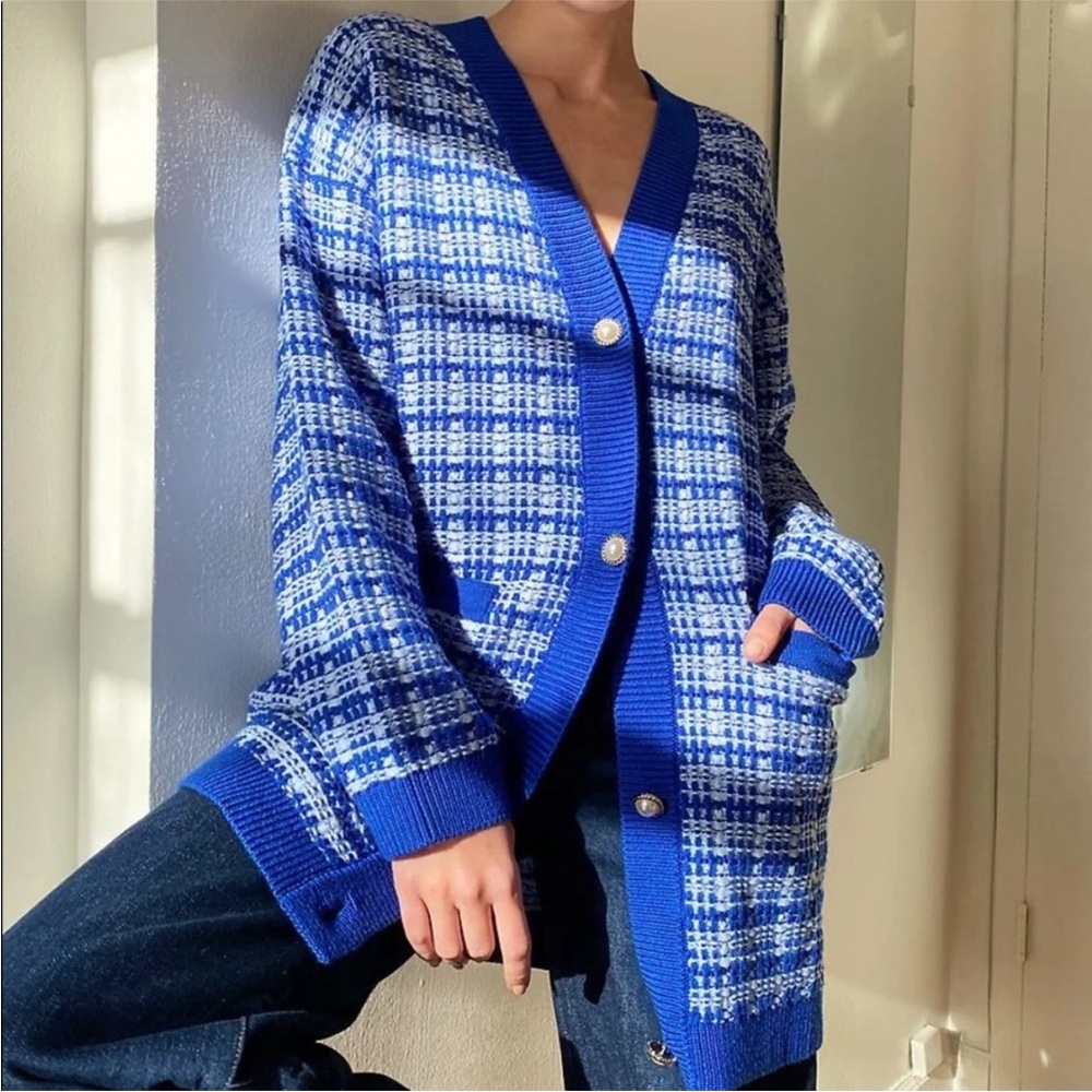 ARITZIA BABATON Merino Wool Lacer Cardigan in Cornflower Blue Size Large